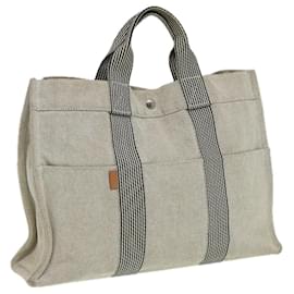 Hermès-HERMES Nouveau Fourre Tout MM Sac à Main Toile Gris Auth bs16084-Marron