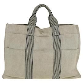 Hermès-HERMES Nouveau Fourre Tout MM Sac à Main Toile Gris Auth bs16084-Marron