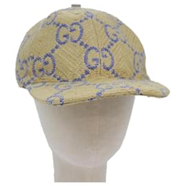 Gucci-GUCCI Cap GG Canvas Raffia L size Beige 701713 Auth am6474-Beige