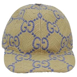 Gucci-GUCCI Cap GG Canvas Raffia L size Beige 701713 Auth am6474-Beige