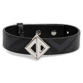 Pulseira Dior CD Diamant Canvas Preta de Couro Preto