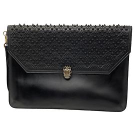 Bolsa Clutch Serpenti Forever em couro preto com studs Bulgari x Nicholas Kirkwood Preto