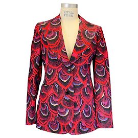 Blunty-Jacke mit rotem, mehrfarbigem Pfauenmuster von Dries Van Noten Rot