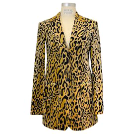 Dries Van Noten Blazer aus bedrucktem Samt mit Leopardenmuster in Tan / Schwarz Kamel