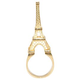 Balenciaga Gold Toned Paris Eiffel Tower Cocktail Ring Golden