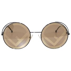 Fendi-Fendi Black/Gold Round Sunglasses-Black