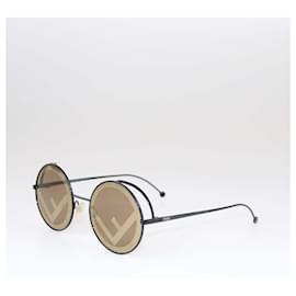 Fendi-Fendi Black/Gold Round Sunglasses-Black