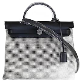 Hermès-Sac Herbag Zip 31 Hermes Noir/Ecru Toile-Écru