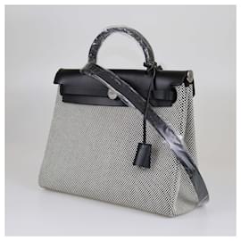 Hermès-Sac Herbag Zip 31 Hermes Noir/Ecru Toile-Écru