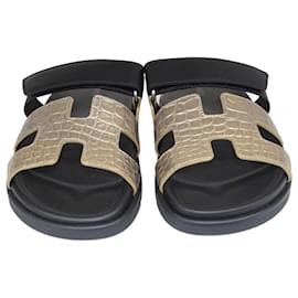 Hermès-HERMES Flats T.EU  Leather-Black