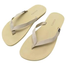 Hermès-HERMES ISOLELLA 42.5 SANDALS FLIP FLOP BEIGE CANVAS SHOES-Beige