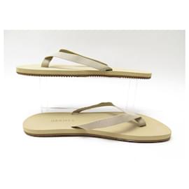 Hermès-HERMES ISOLELLA 42.5 SANDALS FLIP FLOP BEIGE CANVAS SHOES-Beige
