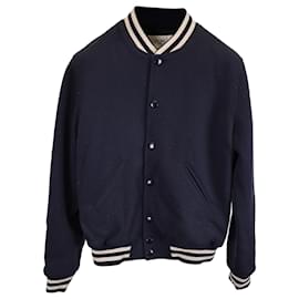 Céline-Celine Varsity Varsity Collegiate Bomber Jacket in Navy Blue Wool-Blue,Navy blue