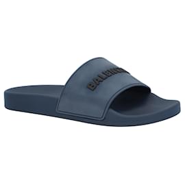 Balenciaga-Gummi-Pool-Slide-Sandale mit 3D-Logo von Balenciaga-Blau