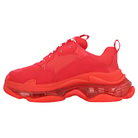 Balenciaga-Baskets Balenciaga Triple S à semelle transparente en rouge-Rouge