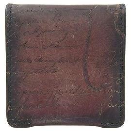 Autre Marque Berluti Calligraphy KHAYA Leather Coin Case Wine Red Red