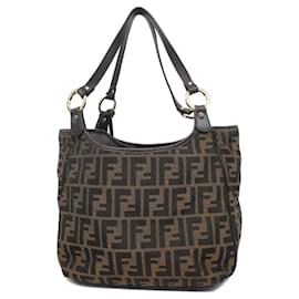 Fendi-Bolsa tote de lona nylon Zucca marrom Fendi-Marrom