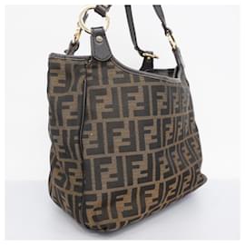 Fendi-Sac fourre-tout en toile nylon Zucca marron Fendi-Marron