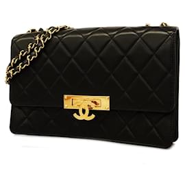 Chanel-Bolsa de ombro de couro de cordeiro preto Chanel-Preto