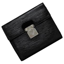 Louis Vuitton-Louis Vuitton Dreifach-Brieftasche aus schwarzem Epi-Leder-Schwarz,Silber