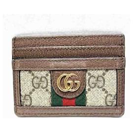 Gucci-Étui à cartes de visite Gucci Ophidia-Marron,Kaki