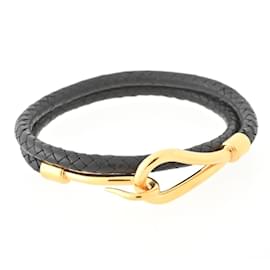 Hermès-Hermes Jumbo H Leather Charm Bracelet-Black,Golden