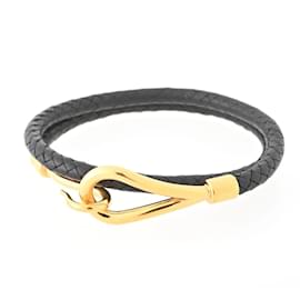 Hermès-Hermes Jumbo H Leather Charm Bracelet-Black,Golden