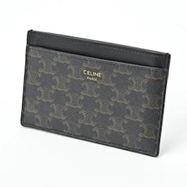 Céline-Celine Black Card Case 10B70 Triomphe Canvas-Black