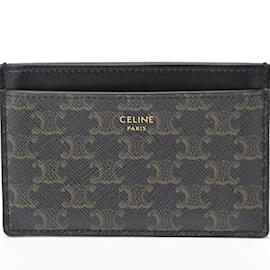 Céline-Carteira de Cartão Celine Black 10B70 em Lona Triomphe-Preto