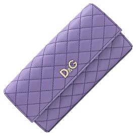 Dolce & Gabbana Purple Leather Bi-fold Long Wallet Purple