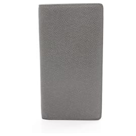 Louis Vuitton-Louis Vuitton Gray Leather Long Wallet-Brown