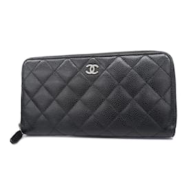 Chanel-Carteira Longa Chanel em Couro Caviar Preto-Preto