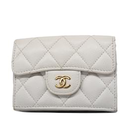 Chanel-Portefeuille pliant Chanel en cuir caviar blanc-Blanc