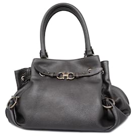 Salvatore Ferragamo-Salvatore Ferragamo Gancini Leather Handbag-Brown