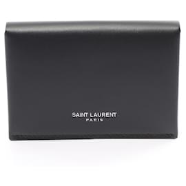 Yves Saint Laurent-Étui à cartes de visite en cuir noir Yves Saint Laurent-Noir