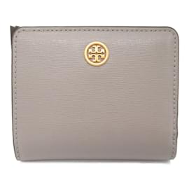 Tory Burch-Portefeuille bi-fold Tory Burch en cuir embossé-Marron,Gris