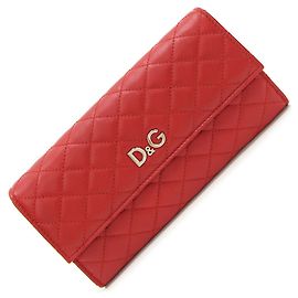 Dolce & Gabbana Red Leather Bi-fold Long Wallet Red