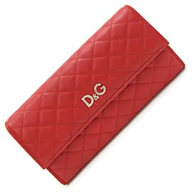 Dolce & Gabbana-Dolce & Gabbana Red Leather Bi-fold Long Wallet-Red