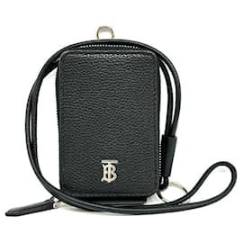 Burberry-Burberry TB Leather Wallet/Coin Case Strap in Black-Black