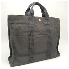 Hermès-Hermes Tote MM Bag Air Line Nylon Canvas in Gray-Brown