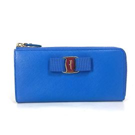 Salvatore Ferragamo Blue Leather Long Wallet Blue