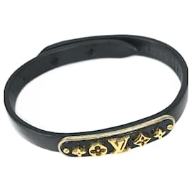 Louis Vuitton-Louis Vuitton M8025F Black Leather Bangle Bracelet-Black