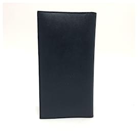Prada-Prada Navy Leather Bi-Fold Wallet-Navy blue