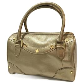 MCM-MCM Gold Leather Mini Duffle Handbag-Golden