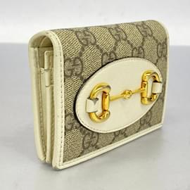 Gucci-Carteira bi-fold Gucci GG Supreme Horsebit-Marrom,Branco