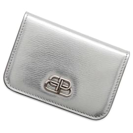 Balenciaga-Balenciaga Tri-fold Geldbörse aus silbernem Leder-Silber