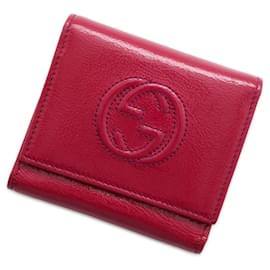 Gucci-Portefeuille Gucci à trois volets en cuir verni rose-Rose