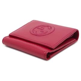 Gucci-Portefeuille Gucci à trois volets en cuir verni rose-Rose