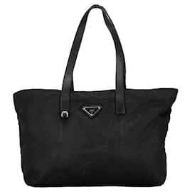 Prada-Prada Triangle Plate Handbag Tote Bag-Black