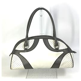 Prada-Prada Gray Leather Tote Bag-Brown